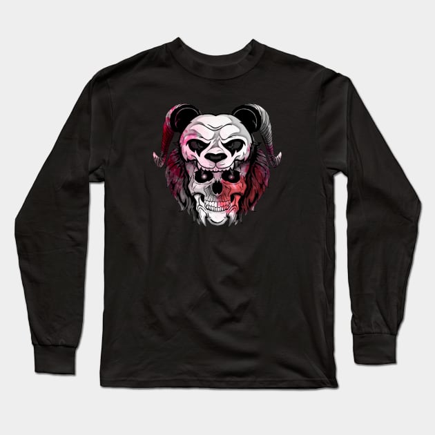 Red Panda Gothic Skull Long Sleeve T-Shirt by Trendy Black Sheep